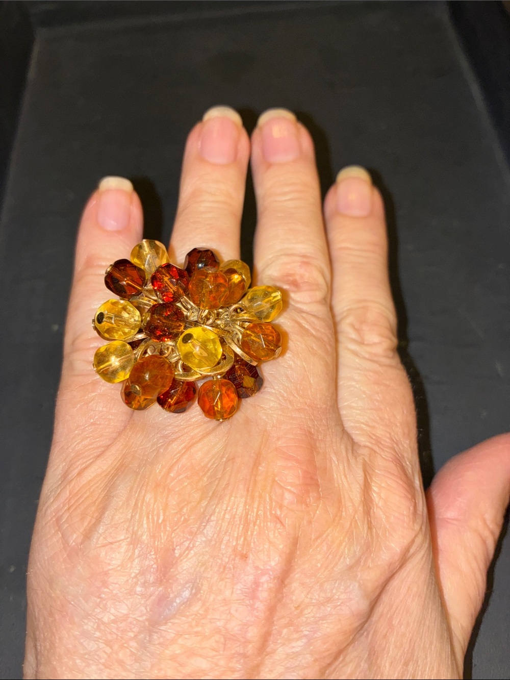Amber Cluster Of Beads Statement Stretch Ring